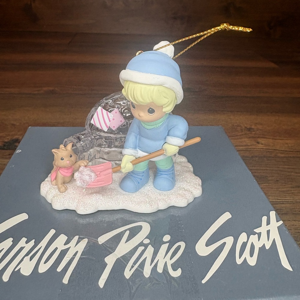 Blue Winter Figurine with Dog